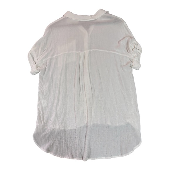 Jane + Delancey Women’s Top Blouse Button Down Short Sleeves Semi Sheer White M - Picture 2 of 8